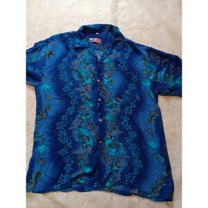 Caribana Mens Hawaiian Shirt L Tropical Fish Rayon St. Thomas Virgin Islands